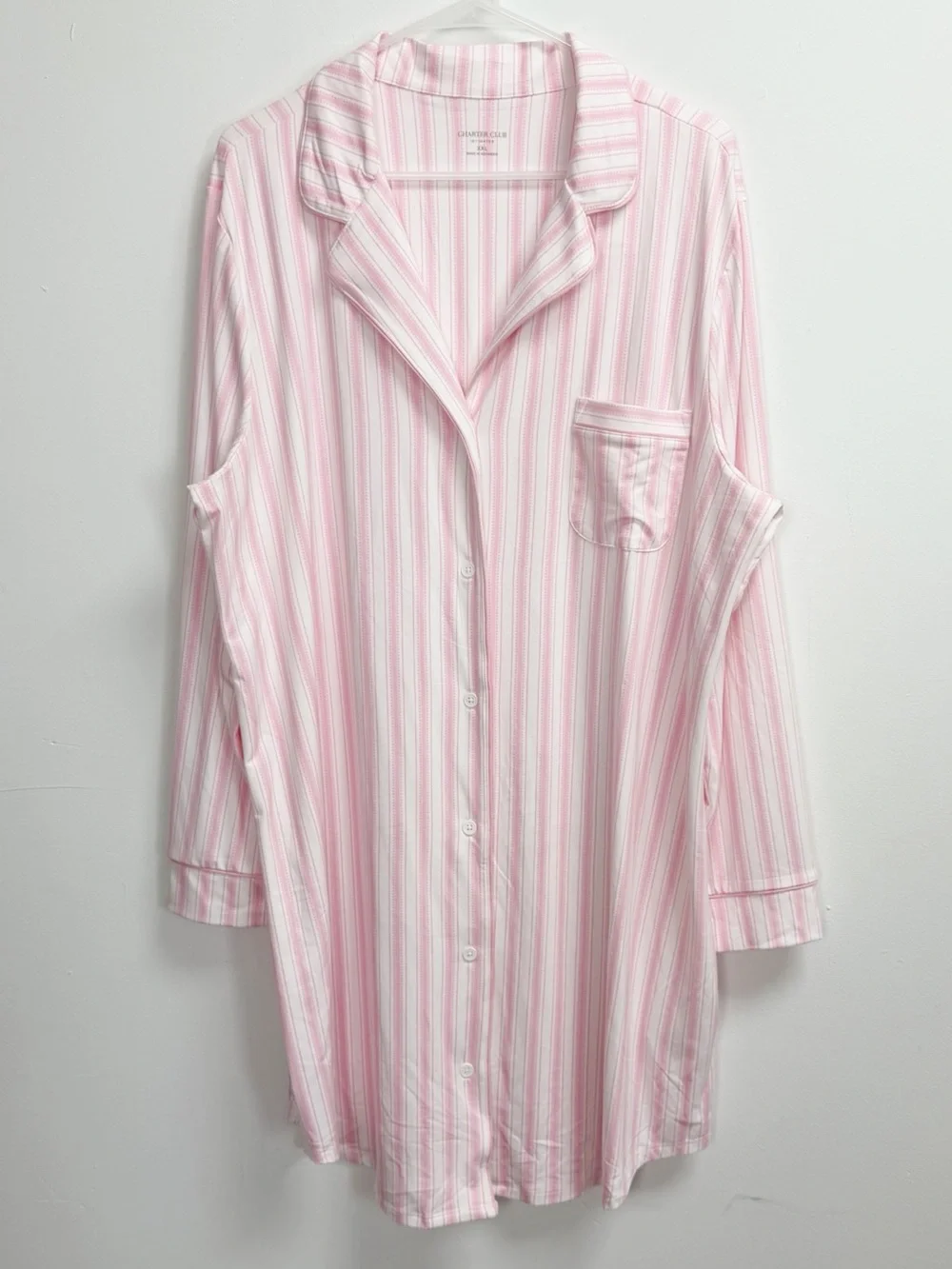Charter Club Nightgown Womens XXL Pink White Long Sleeve Sleep Shirt Pajamas NWT